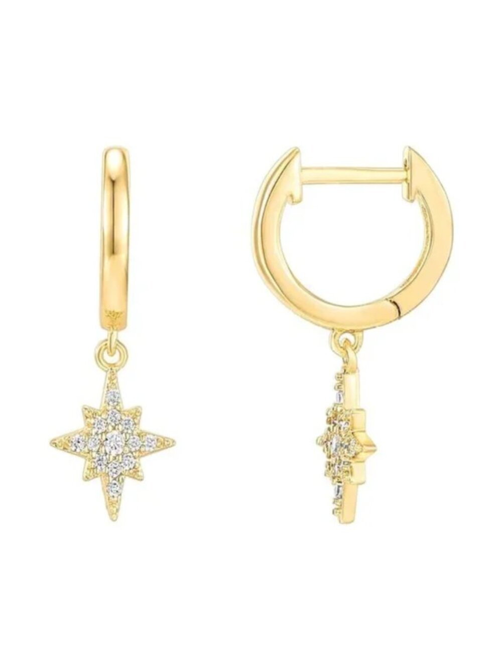 Dainty 14K Gold Plated Drop Huggie Earrings Sterling Silver